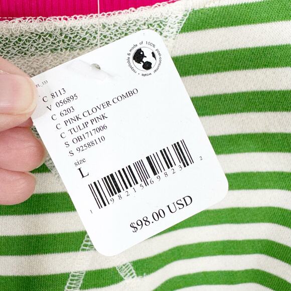 Free People Classic Oversized Striped Crewneck Sweatshirt Pink Clover Combo New - Picture 7 of 13